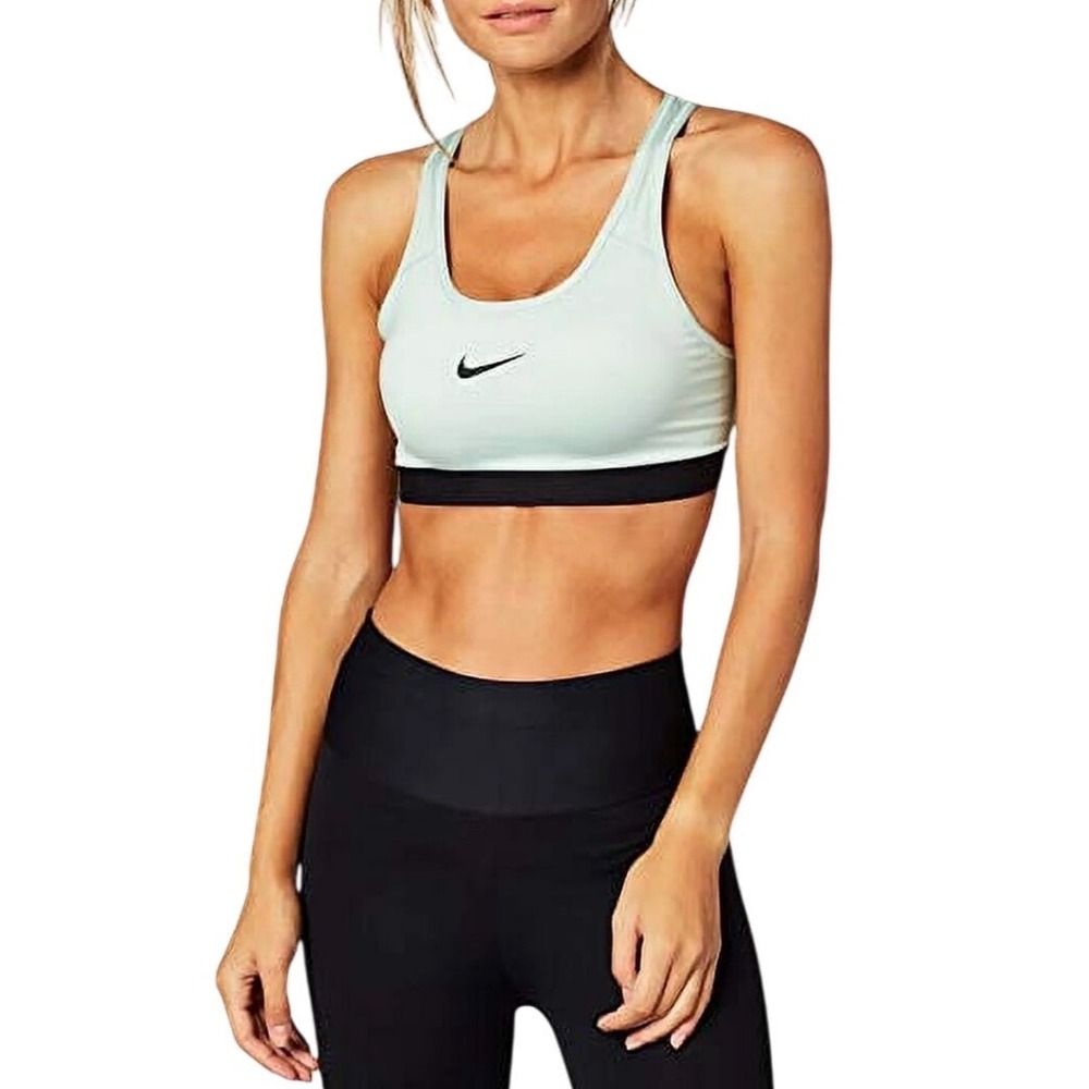Nike Dri Fit Sports Bra Light Mint Black Trim Racerback Workout Athletic XL